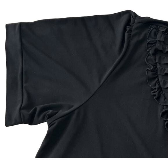LANE BRYANT SHORT SLEEVE RUFFLED V-NECKLINE BLOUSE, 18/20, BLACK, POINTED COLLAR - Picture 7 of 10